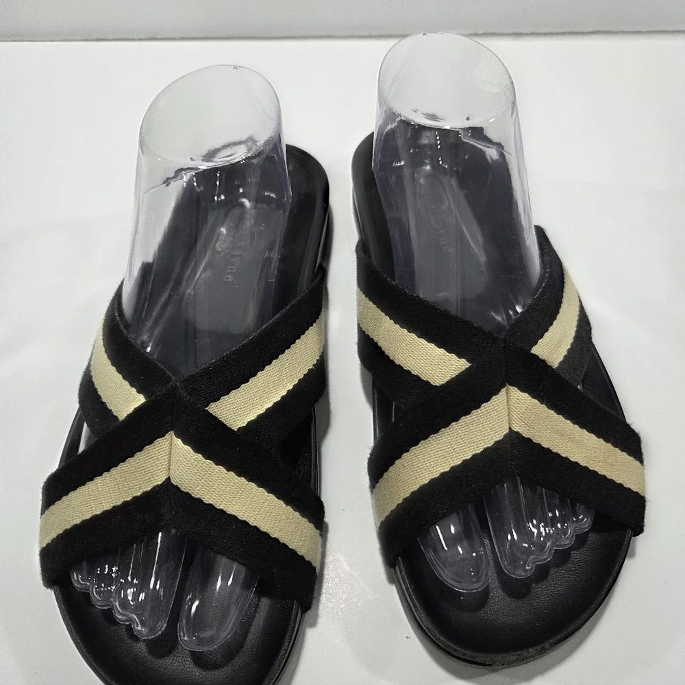 Jenni Kayne Black and Cream Crisscross Slide Sandals